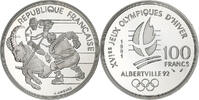 France 100 Francs Coin, 1992 Olympics, Albertville, Hockey, MDP, BE -
