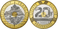 France 20 Francs Coin, Mont Saint Michel, Paris, Proof / BE -