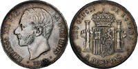 Spain 5 Pesetas Alfonso XII, Madrid, Silver, KM:688 -