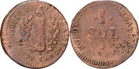 France 1 Sol 1793 / An 2 Mayence Mayence, Siege Coinage, Copper VF(20-25)