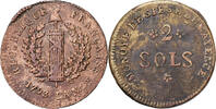France 2 Sols 1793 / An 2 Mayence Mayence, Siege Coinage, Copper VF(30-35)
