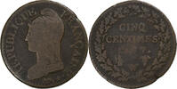 France 5 Centimes Dupré, Lille, Copper, Gadoury:126, KM:640 -