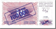 Bosnia - Herzegovina 100,000 Dinara Banknote, 1993-09-01 -
