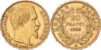 France 20 Francs Napoleon III, Napoléon III, Paris, Gold -
