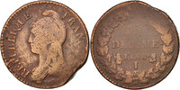 France Decime Coin, Dupré, Limoges, Bronze, KM:644.7 -