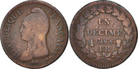 France Decime Coin, Dupré, Strasbourg, Bronze, KM:644.4 -