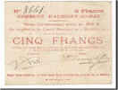 5 Francs 1914 Frankreich Geldschein, Aubigny-au-Bac, SS, Pirot:59-149 SS