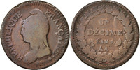 France Decime Coin, Dupré, Metz, Bronze, KM:645.2 -