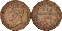 Monaco 5 Centimes, Cinq Coin, Honore V, Copper -