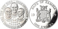 1000 Kwacha 1999 Sambia Münze, The Founders of Europe, UNZ+, Silver plated UNZ+