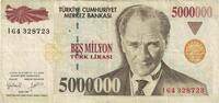 Turkey 5,000,000 Lira Banknote, 1997, KM:210 -