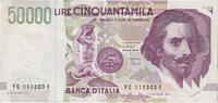 Italy 50,000 Lire Banknote, 1992-05-27, KM:116a -