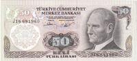 Turkey 50 Lira Old Date 1970-10-14, KM:188 -