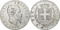 Italy 5 Lire Vittorio Emanuele II, Milan, Silver, KM:8.3 -