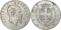 Italy 5 Lire Vittorio Emanuele II, Milan, Silver, KM:8.3 -