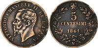Italy 5 Centesimi Vittorio Emanuele II, Milan, Copper, KM:3.2 -