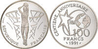 France 100 Francs FIBA, basket-ball, Paris, Silver, KM:992 -