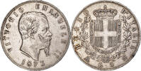 Italy 5 Lire Vittorio Emanuele II, Milan, Silver, KM:8.3 -