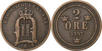 Sweden 2 Öre Oscar II, Bronze, KM:746 -
