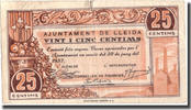 Spain 25 Centimes Banknote, Lleida, N.D, 1937-06-30 -