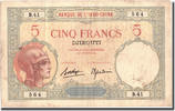 French Somaliland 5 Francs Banknote, Undated (1927), KM:6b -