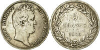 France 5 Francs Coin, Louis-Philippe, Paris, Silver -