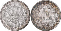 GERMANY - EMPIRE 1/2 Mark Coin, Hamburg, Silver, KM:17 -