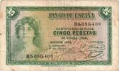 Spain 5 Pesetas Banknote, KM:85a -