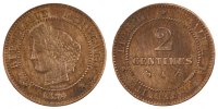 France 2 Centimes Coin, Cérès, Paris, Bronze, Gadoury:105 -