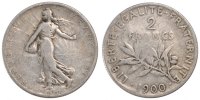 France 2 Francs Coin, Semeuse, Silver, Gadoury:532 -