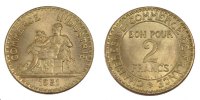 France 2 Francs Coin, Chambre de commerce, Aluminum-Bronze -