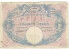 50 Francs 1916 Frankreich Bleu et Rose, P.7012 603, S+, Fayette:14.29, KM:64e S+