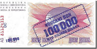 Bosnia - Herzegovina 100,000 Dinara Banknote, 1992-07-01 -