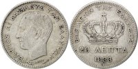 Greece 20 Lepta Coin, George I, Paris, Silver, KM:44 -