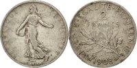 France 2 Francs Coin, Semeuse, Silver, KM:845.1, Gadoury:532 -