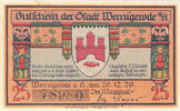 Germany 25 Pfennig Banknote, Wernigerode, château, 1920 UNC(63) Mehl:1407.1 -