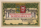 Germany 50 Pfennig Banknote, Bordesholm, drapeau, 1921 UNC(63) Mehl:144.1 -