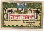 Germany 50 Pfennig Banknote, Bordesholm, personnage, 1921 UNC(63) Mehl:144.1 -