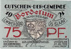Germany 75 Pfennig Banknote, Bordelum, Blason 1922-03-31, UNC(63) Mehl:143.1 -