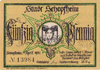Germany 50 Pfennig Banknote, Schopfheim, personnage, 1921 UNC(63) Mehl:1201.2 -