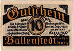 Germany 10 Pfennig Banknote, Ballenstedt, hiver 1920-09-28, UNC(63) Mehl:61.2 -