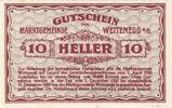 Austria 10 Heller Banknote, Weitenegg, château, 1920 UNC(63) Mehl:FS 1163a -