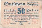 Austria 50 Heller Banknote, Salzburg, Texte, EF(40-45) Mehl:FS 860I -