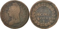 France Decime Coin, Dupré, Paris, Bronze, KM:637.1 -