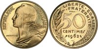 France 50 Centimes Coin, Aluminum-Bronze, Gadoury:427 -