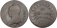 France Decime Coin, Dupré, Metz, Bronze, Gadoury:187 -