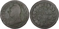 France Decime Coin, Dupré, Paris, Bronze, Gadoury:187 -