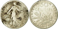 France 50 Centimes Coin, Semeuse, Paris, Silver, KM:854 -