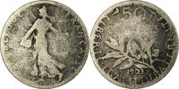 France 50 Centimes Coin, Semeuse, Paris, Silver, KM:854 -