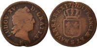 France Sol Coin, Louis XV, Sol à la vieille tête, Reims -
